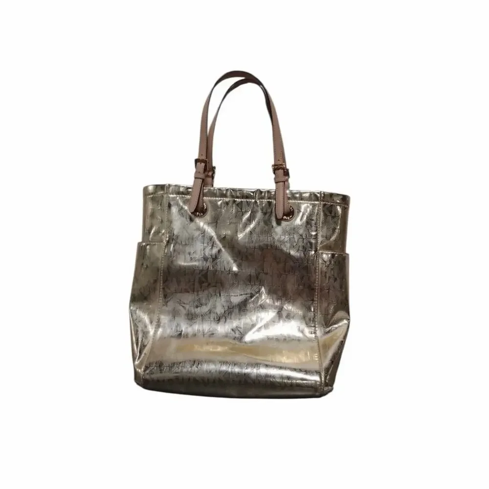 Michael Kors Jet Set Signature Mirror Metallic Gold Tote